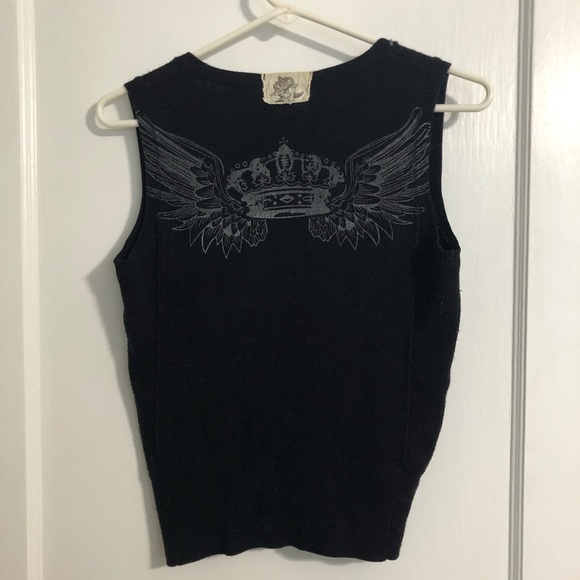 Nick & Mo Medium Black Sweater vest with white graphics and patches - Picture 7 of 13